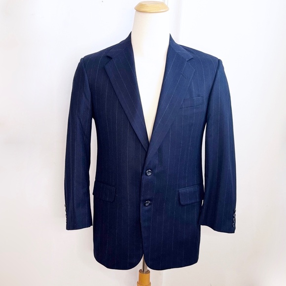 H. Freeman & Son Navy Blue Pinstripe Two Button Wool Suit Blazer Sports Coat